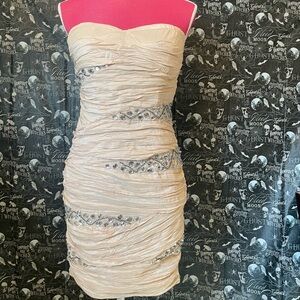 Foreign Exchange Strapless Cream Dress with Embellishments
